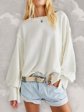 FREE PEOPLE NWT We The Free Camden Sweatshirt White Cream Boatneck Small